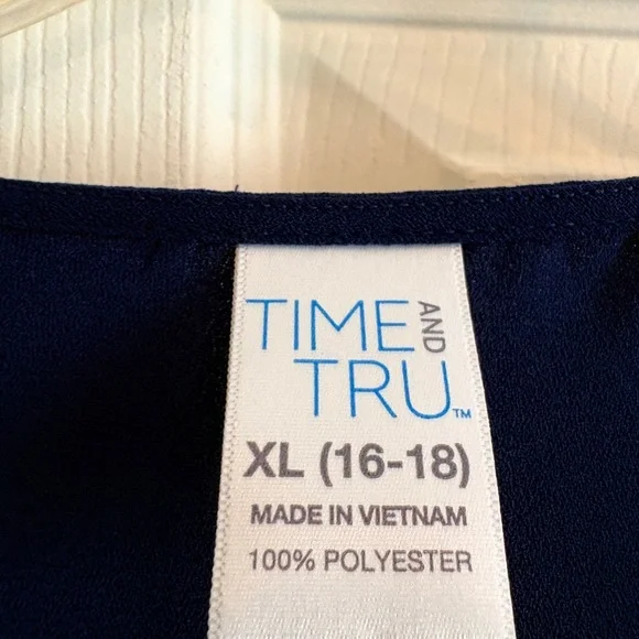 Time and Tru Navy Blouse with Tie Sleeves - Picture 2 of 2